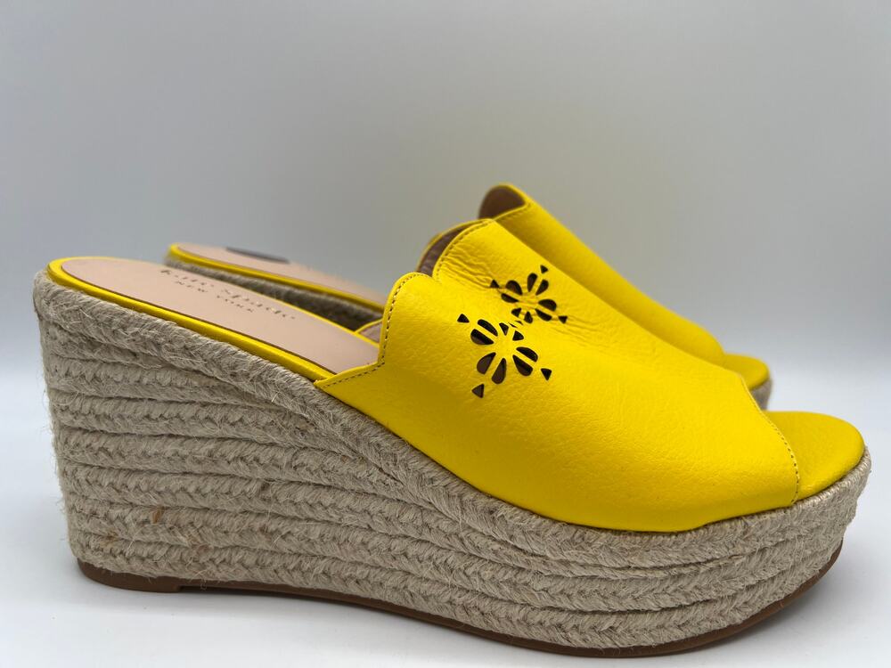 Kate Spade Tenley Espadrille Wedge Mule Sandal Yellow Leather S8311001 Size 8